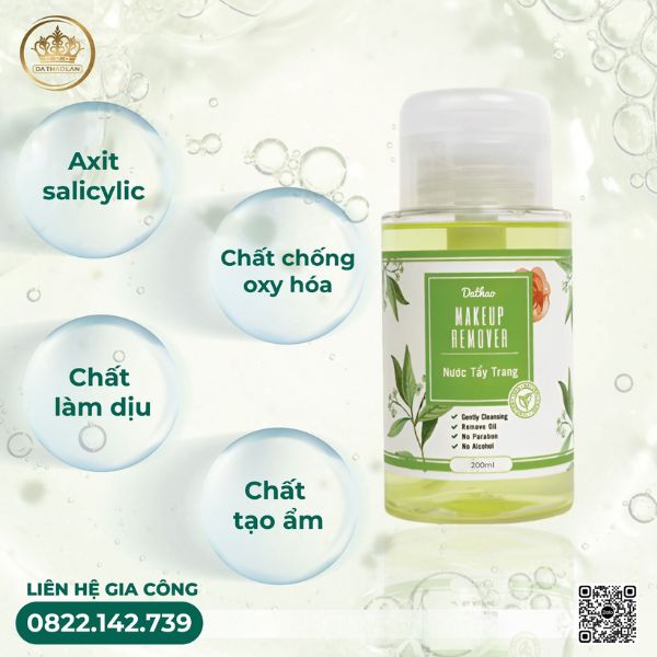 Những thành phần chính trong gia công nước tẩy trang